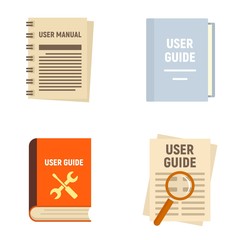 Poster - User guide icons set. Flat set of user guide vector icons for web design