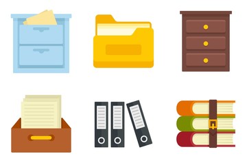 Poster - archive icons set. flat set of archive vector icons for web design