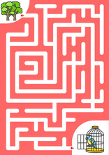 Maze Game: Help Parrot Out Of The Cage And Find The Way To The Forest. - Worksheet For Education