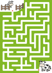 Wall Mural - Maze game: Help cow find the way to calf. - Worksheet for education