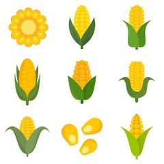 Canvas Print - Corn icons set. Flat set of corn vector icons for web design