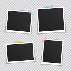 Wall Mural - vector photo frame mockup design. super set photo frame on sticky tape isolated on transparent backg