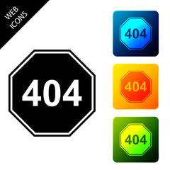 Poster - Page with a 404 error icon isolated. Template reports that the page is not found. Set icons colorful square buttons. Vector Illustration