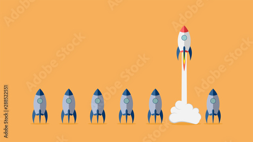 Cuadros en Lienzo Startup project concept with rocket launch. Vector illustration.