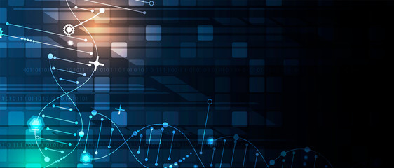 Abstract artificial intelligence DNA technology. Science and social concept.  Futuristic connection structure background
