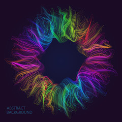 Aufkleber - Many wavy сolourful  deformed lines and dots in the form of a explosion on dark background. Abstract shape. Design elements. 