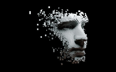 Wall Mural - abstract digital human face. artificial intelligence concept of big data or cyber security. 3d illus