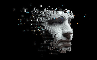 abstract digital human face. artificial intelligence concept of big data or cyber security. 3d illus