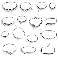 Sticker - set of cartoon comic speech bubbles, halftone shadows