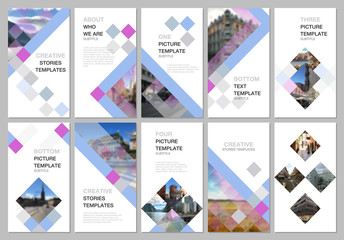 Creative social networks stories design, vertical banner or flyer templates with cubes, geometric abstract background. Covers design templates for flyer, leaflet, brochure, presentation, advertising.