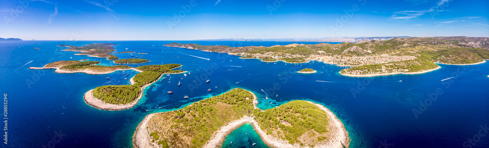 Aerial view of Paklinski Islands in Hvar, Croatia - obrazy, fototapety, plakaty 