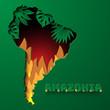 Amazonia rainforest in Brazil is burning . the lung of the world . deforestation , environment and ecology . south america map shape , paper style vector illustration .