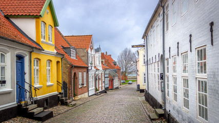 Wall Mural - Aeroskobing, Denmark - Quaint Street View with Old, Traditional Houses in Aeroskobing, Denmark