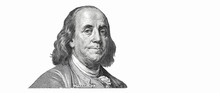 Benjamin Franklin Cut On New 100 Dollars Banknote Isolated On White Background