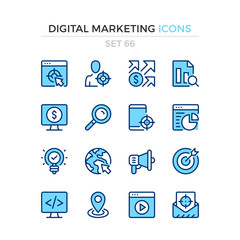 Aufkleber - Digital marketing icons. Vector line icons set. Premium quality. Simple thin line design. Modern outline symbols collection, pictograms.
