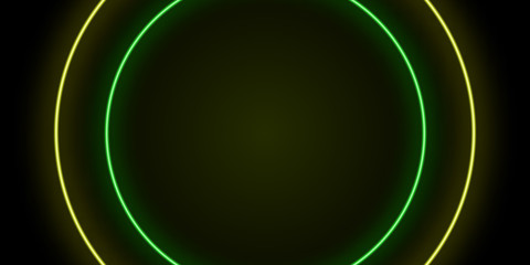 Poster - Neon yellow green background light black circle illustration. Element of neon ba