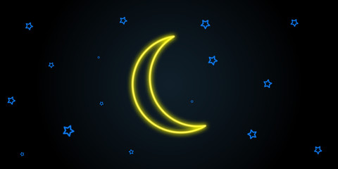 Poster - Neon stars purple light black moon illustration. Element of neon background
