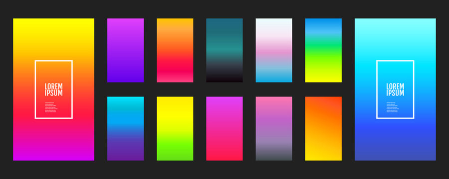 Collection of color gradients background on a dark background. Modern vector screen design for mobile application. Soft color gradients. Vector illustration