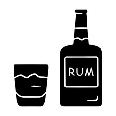 Sticker - Rum glyph icon. Bottle and old-fashioned glass with alcoholic drink. Alcohol bar beverage consumed for cocktails. Silhouette symbol. Negative space. Vector isolated illustration