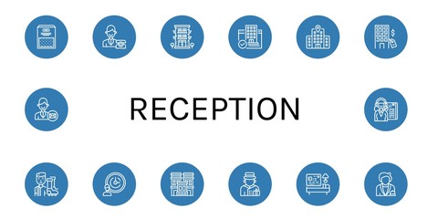 Poster - Set of reception icons such as Semolina, Reception, Hotel, Football player, Support services, Bellboy, Receptionist , reception