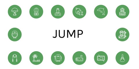 Canvas Print - Set of jump icons such as Parachute, Dancer, Dolphin, American football player, Skipping rope, Pool, Skater, Swimming pool, Compress , jump