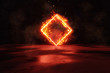 © Brilliant Eye - 3d rendering of red lighten rotated square shape in fire against grunge wall background