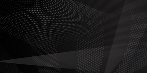 Abstract background of intersecting lines, polygons and dots in black colors