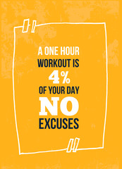 Wall Mural - No Excuses Success quote. Workout poster. Sport banner design