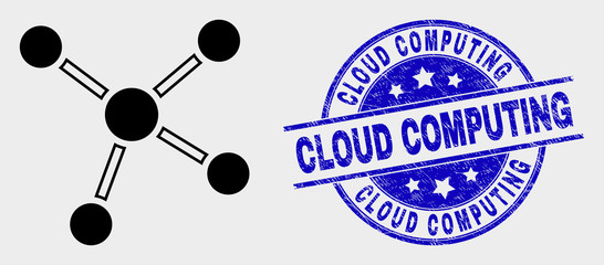 Wall Mural - Vector links pictogram and Cloud Computing seal stamp. Red rounded grunge seal stamp with Cloud Computing text. Vector combination in flat style. Black isolated links pictogram.