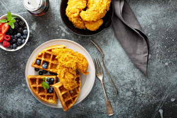 Waffles with fried chicken