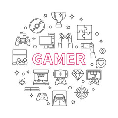 Poster - gamer vector round concept outline minimal illustration on white background