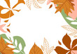 Autumn holiday background illustration with copy space. Set of leaf, contour leaves and abstract elements. Greeting card. Vector.