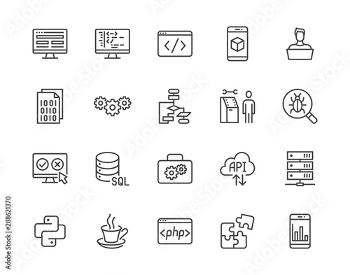 Cuadros en Lienzo Software development flat line icons set
