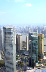 Wall Mural - Aerial view on modern skyscrapers, Shanghai, China