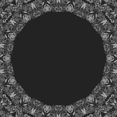 Poster - circular floral frame ornament - vector background design with blank black space in the middle