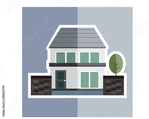 住宅 家 イラスト 一軒家 マイホーム 木 塀 Stock Vector Adobe Stock