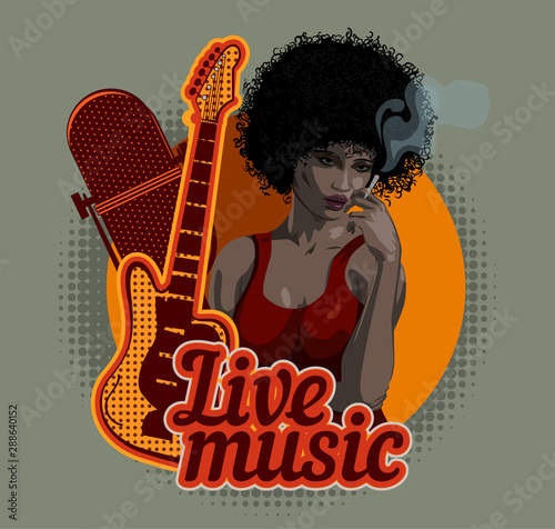 Obrazy Soul  piosenkarka-duszy-kobieta-fryzura-afro-grafika-wektorowa-muzyka-jazzowa-i-bluesowa-plakat-w-stylu-vintage
