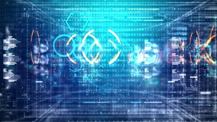 Poster - abstract background flying move pass through user interface for cyber futuristic concept with dark a