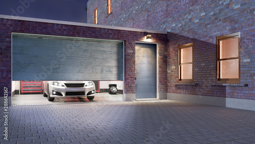 Fotografía Garage entrance with open sectional doors. 3d illustration