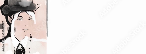 Watercolor fashion illustration banner