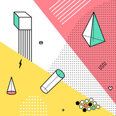 Poster - Color pattern with geometric graphic elements. Geometrical shapes backdrop for abstract fashion vector background design in trendy simple memphis style