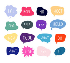 Wall Mural - bubble talk phrases. online chat clouds with different words comments information shapes vector. ill