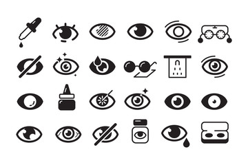 Sticker - Optometry icon. Ophthalmology symbols eye doctor lens optician vector line collection. Illustration lens and optician icons set, sight and vision