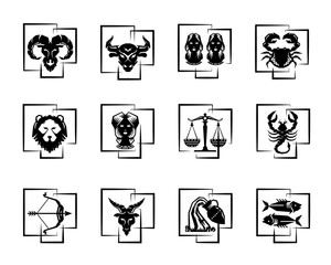 Wall Mural - 12 horoscope with abstract sharp in square frame layer sign vector set design