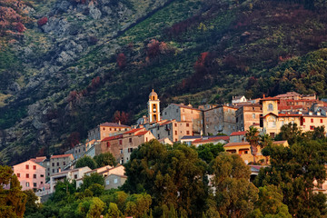 Wall Mural - Cervione village after mountain fire in Corsica