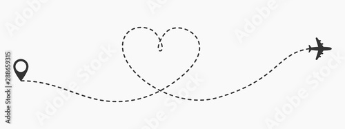 Cuadros en Lienzo Love travel route icon in transparent style