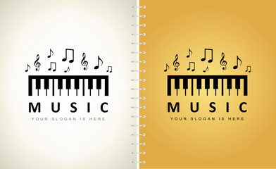 Piano keys and musical keys logo. Design music logo.