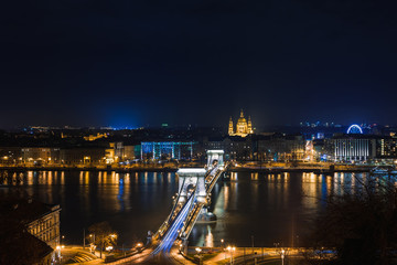 Wall Mural - Night view of Budapest. Panorama cityscape of famous tourist destination with Danube and bridges. Travel illuminated landscape in Hungary, Europe.