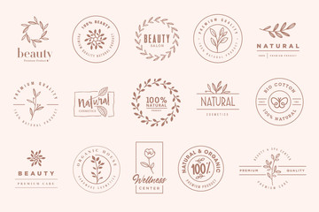 Wall Mural - set of elegant badges and stickers for beauty, natural and organic products, cosmetics, spa and well
