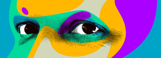 looking eyes 8 bit dotted design style vector abstraction, human face stylized design element, with 